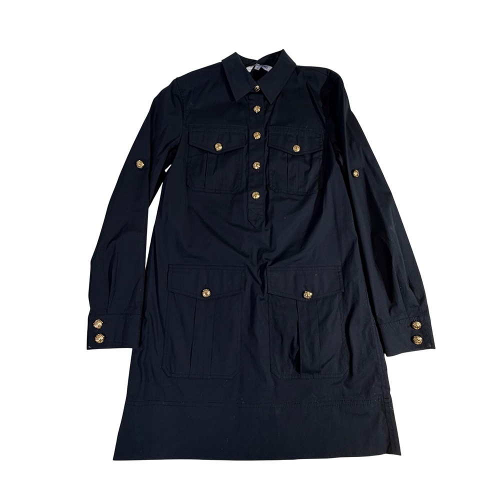 Veronica Beard Saude Cotton Cargo Mini Dress 2 Navy Gold Buttons